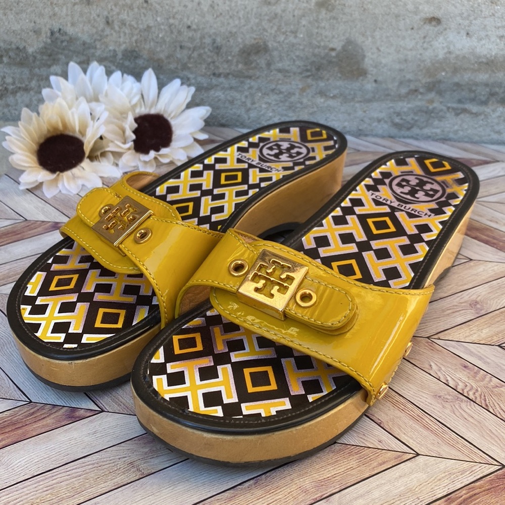 Tory Burch Yellow Summer Slides Sandals size 5.5/6 - Picture 7 of 10